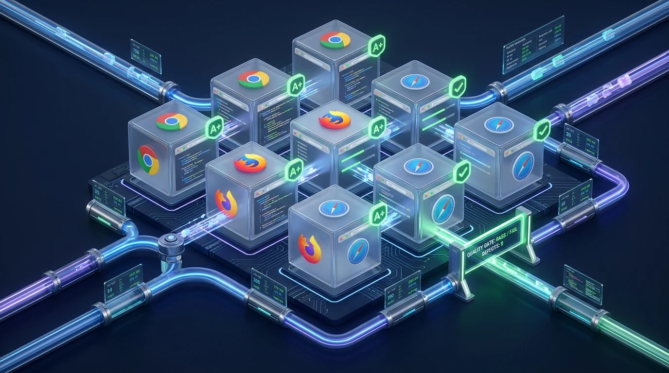 AI Automation Test Engineering 3D Architecture Visual